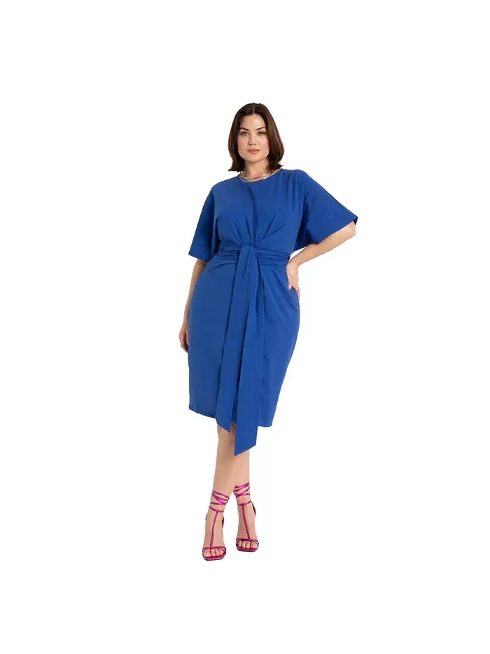 Платье с перекрещивающимся вырезом и расклешенными рукавами Plus Size ELOQUII — изображение 1 из 3, синий