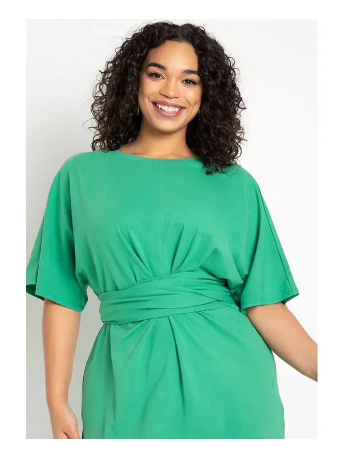 Платье с перекрещивающимся вырезом и расклешенными рукавами Plus Size ELOQUII — изображение 2 из 3, синий