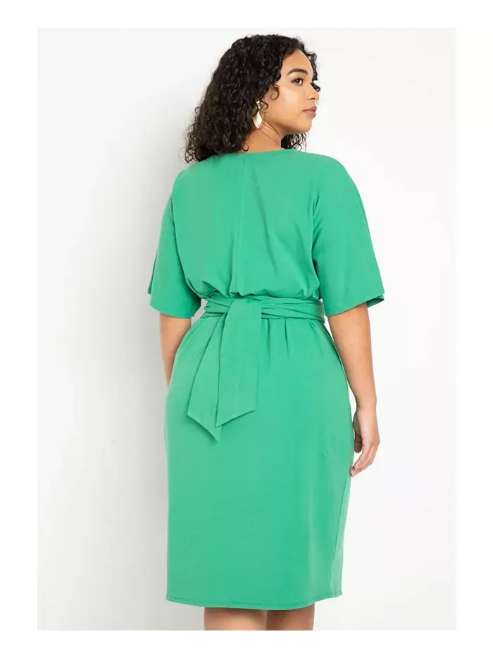 Платье с перекрещивающимся вырезом и расклешенными рукавами Plus Size ELOQUII — изображение 3 из 3, синий