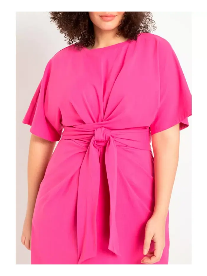 Платье с перекрещивающимся вырезом и расклешенными рукавами Plus Size ELOQUII — изображение 2 из 3, синий