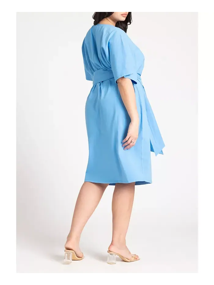 Платье с перекрещивающимся вырезом и расклешенными рукавами Plus Size ELOQUII — изображение 3 из 3, синий