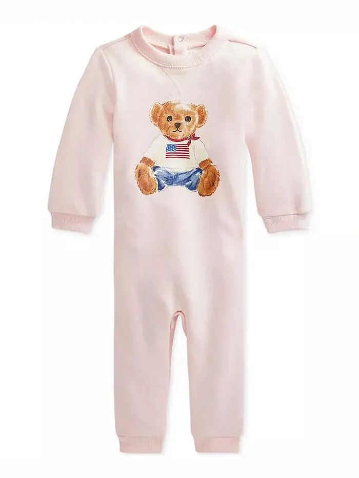 Легкий флисовый комбинезон Baby Polo Bear Polo Ralph Lauren — изображение 1 из 2, розовый