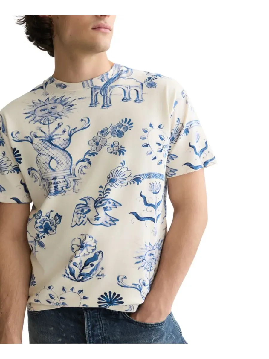 Футболка с принтом Delft Tiles, Scotch & Soda — изображение 3 из 6, синий