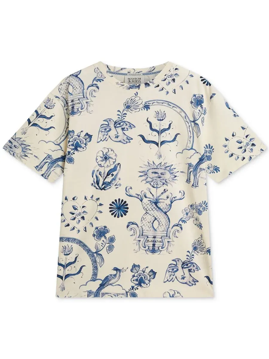 Футболка с принтом Delft Tiles, Scotch & Soda — изображение 5 из 6, синий