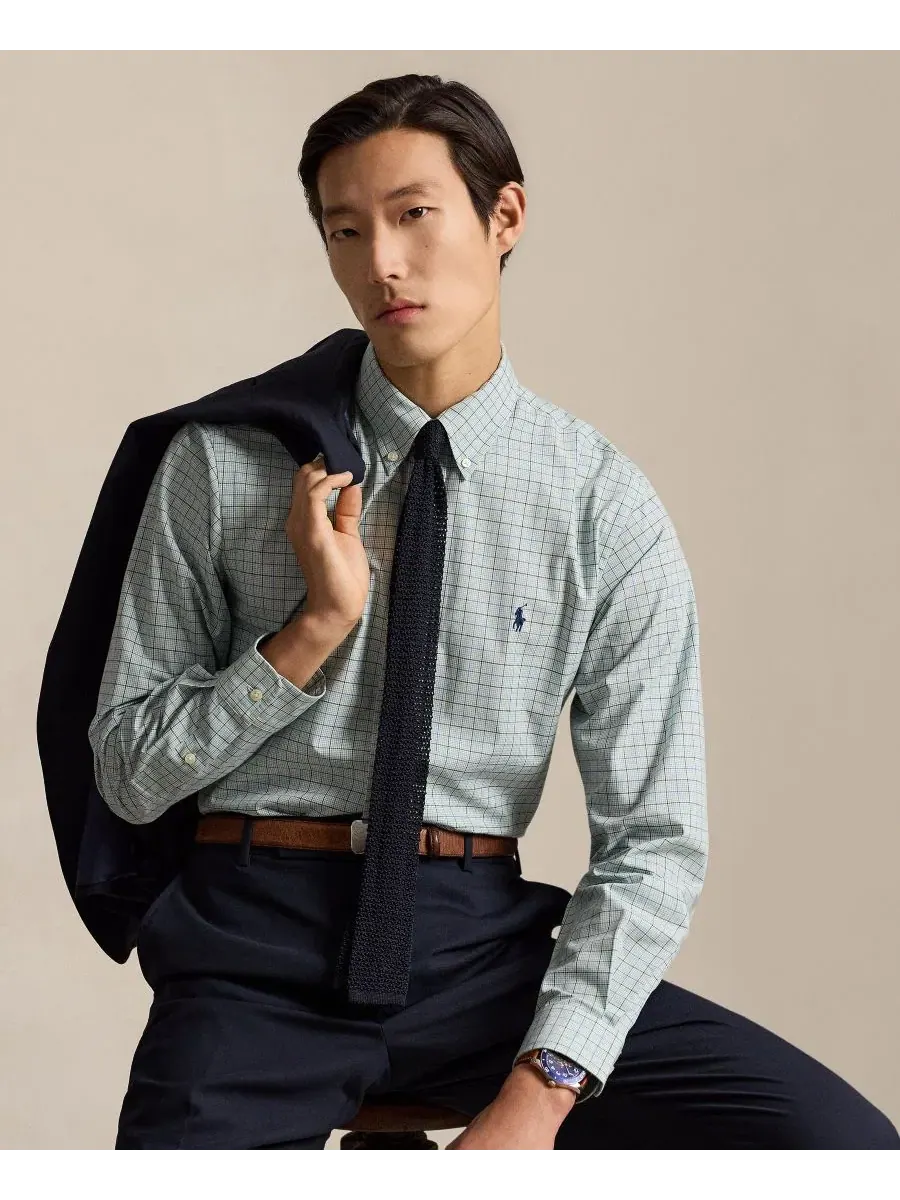 Классическая рубашка с принтом в клетку, с длинным рукавом Polo Ralph Lauren — изображение 3 из 6, зеленый синий мульти
