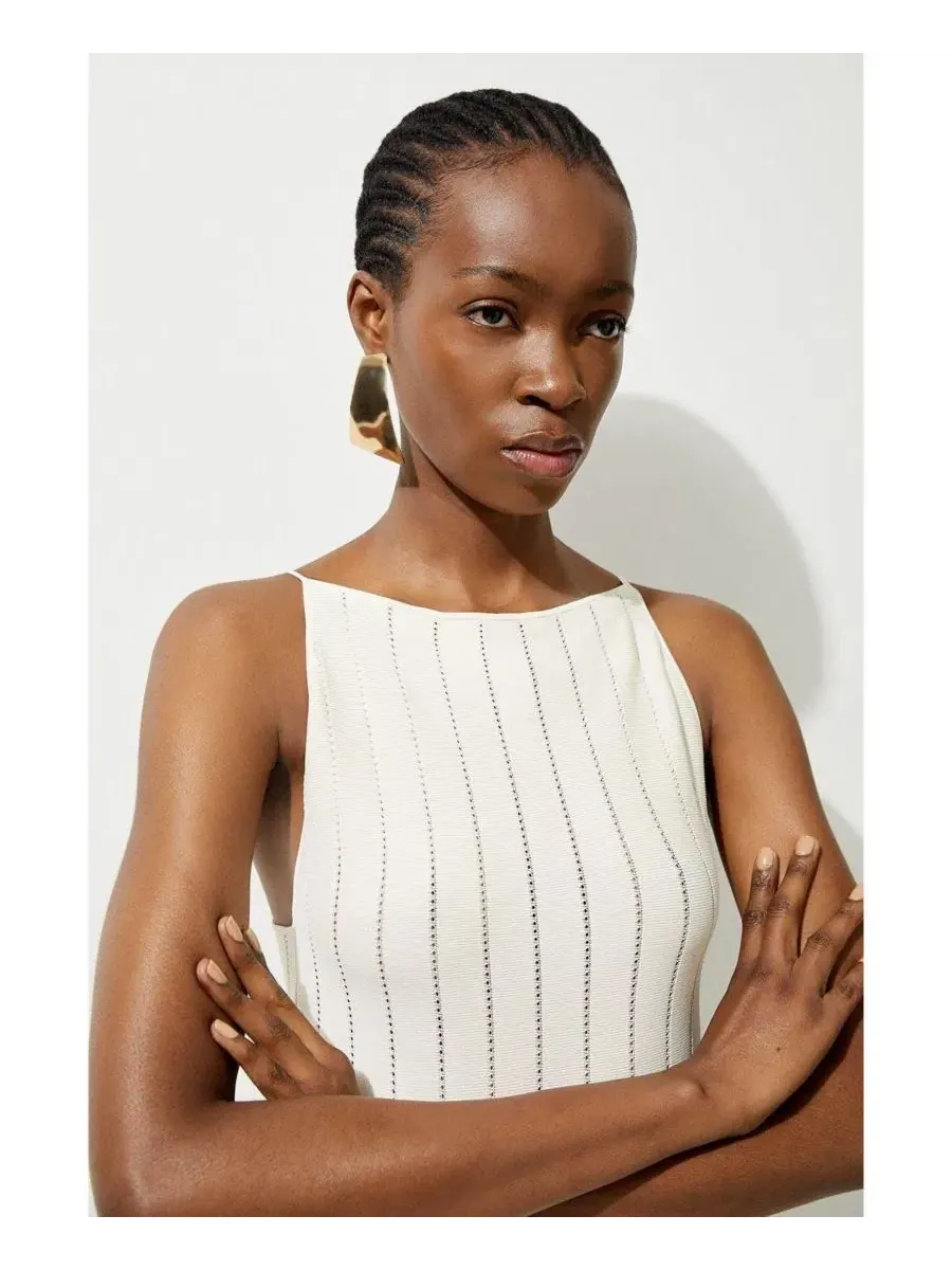 Платье мини с прозрачной деталью Karen Millen — изображение 4 из 4, бежевый