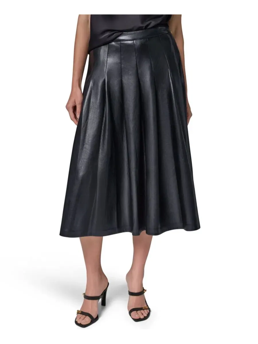 Юбка миди из искусственной кожи с плиссе Donna Karan New York — изображение 1 из 6, черный