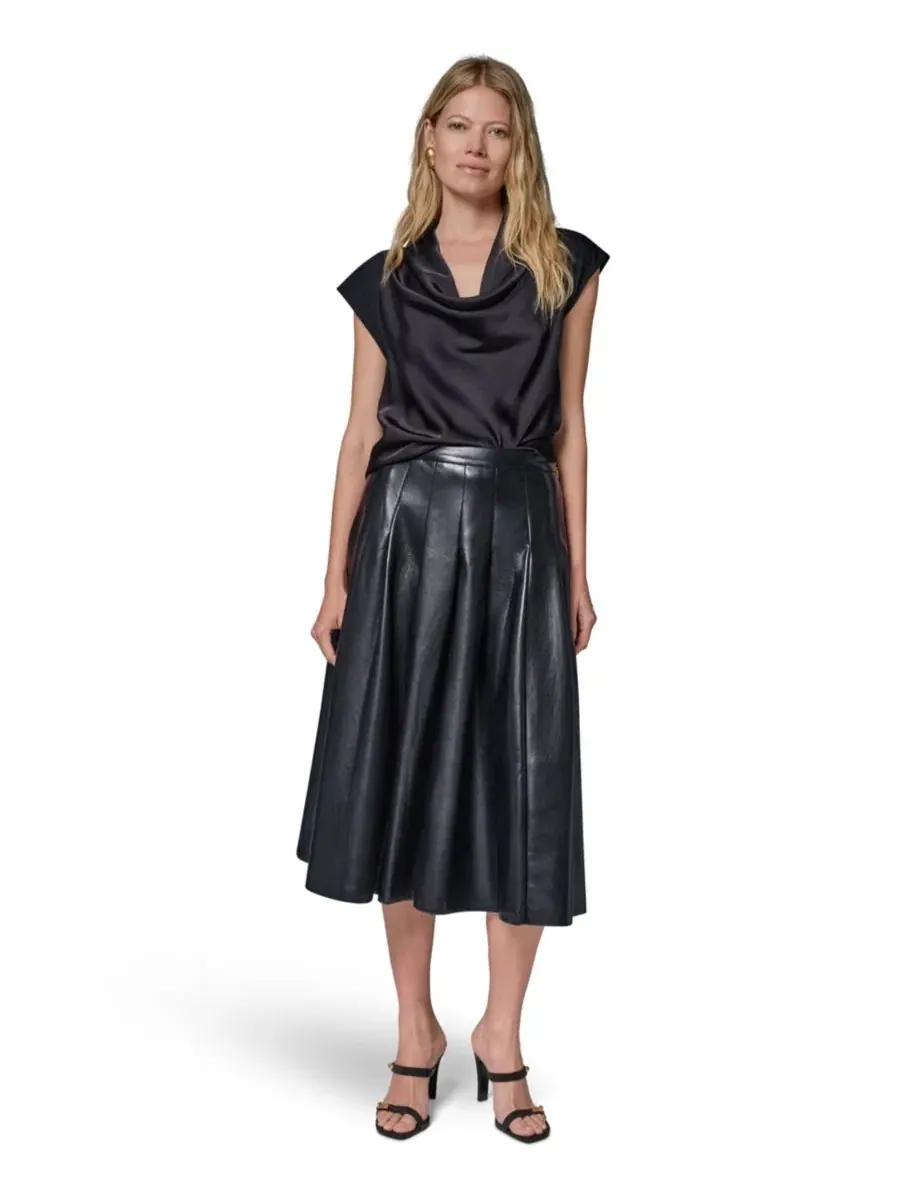 Юбка миди из искусственной кожи с плиссе Donna Karan New York — изображение 2 из 6, черный