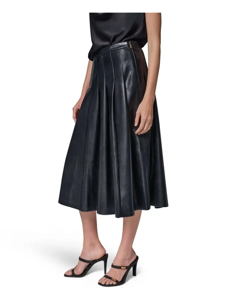 Юбка миди из искусственной кожи с плиссе Donna Karan New York — изображение 3 из 6, черный