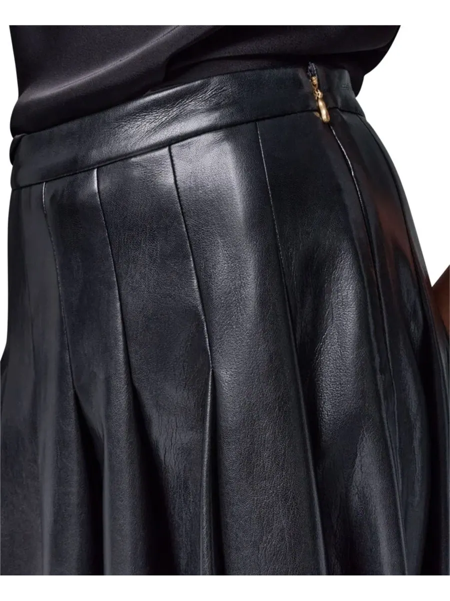 Юбка миди из искусственной кожи с плиссе Donna Karan New York — изображение 4 из 6, черный