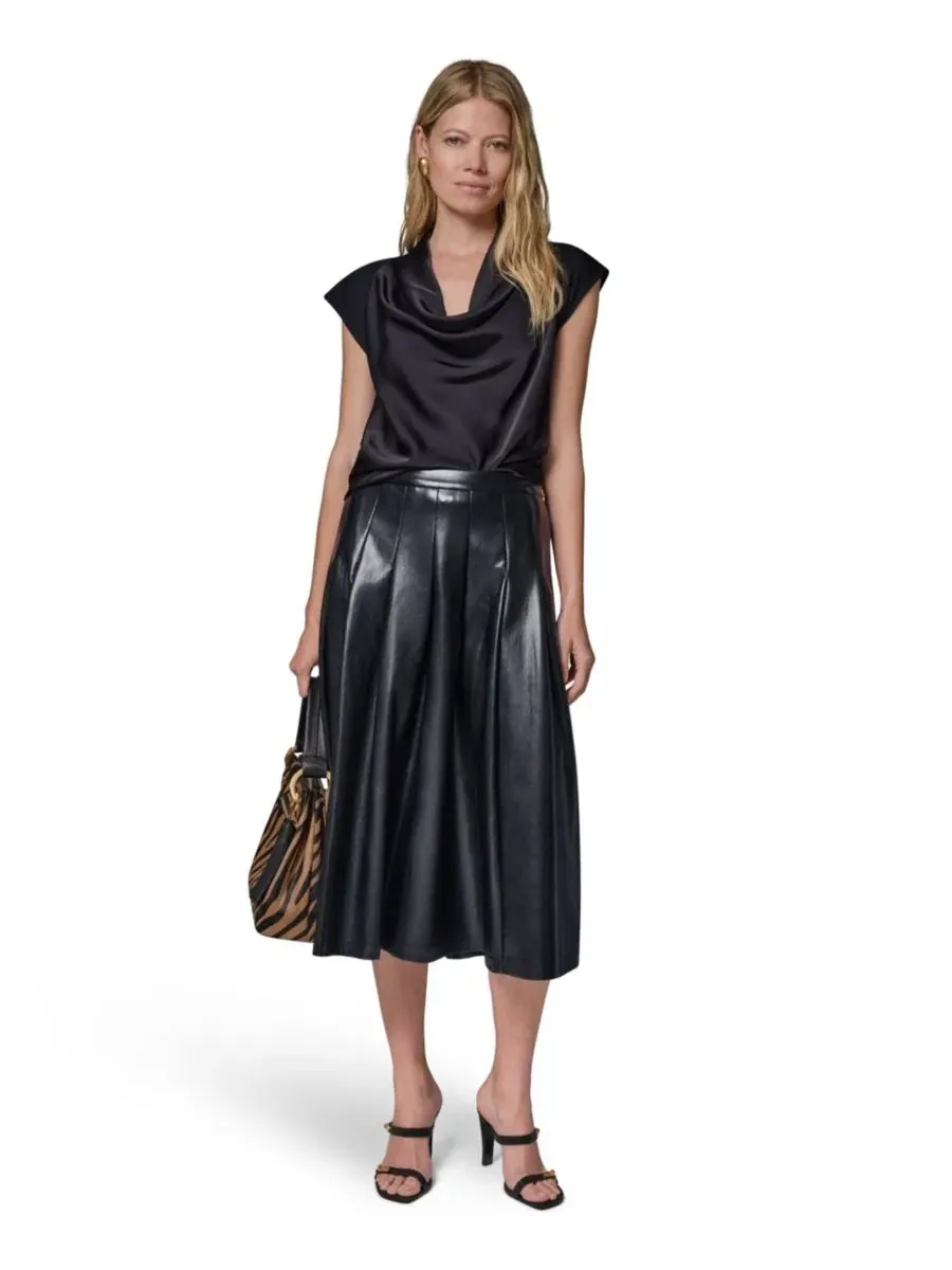 Юбка миди из искусственной кожи с плиссе Donna Karan New York — изображение 6 из 6, черный