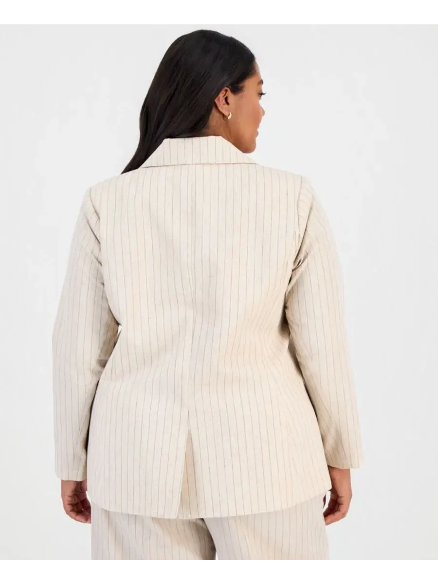 Пиджак двубортный в полоску Plus Size Tahari ASL, Dune Espresso — изображение 2 из 4, бежевый