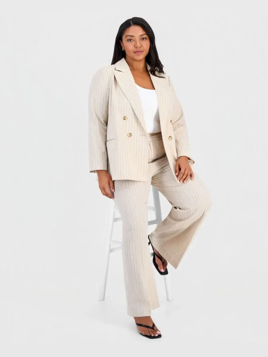 Пиджак двубортный в полоску Plus Size Tahari ASL, Dune Espresso — изображение 4 из 4, бежевый