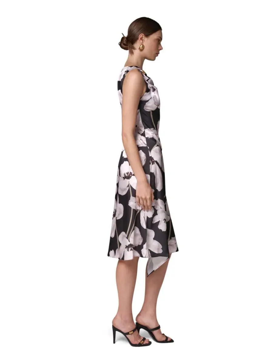 Платье миди с асимметричным подолом и принтом, модель Floral Asymmetrical Hem Boat Neck Midi Dress — изображение 2 из 7