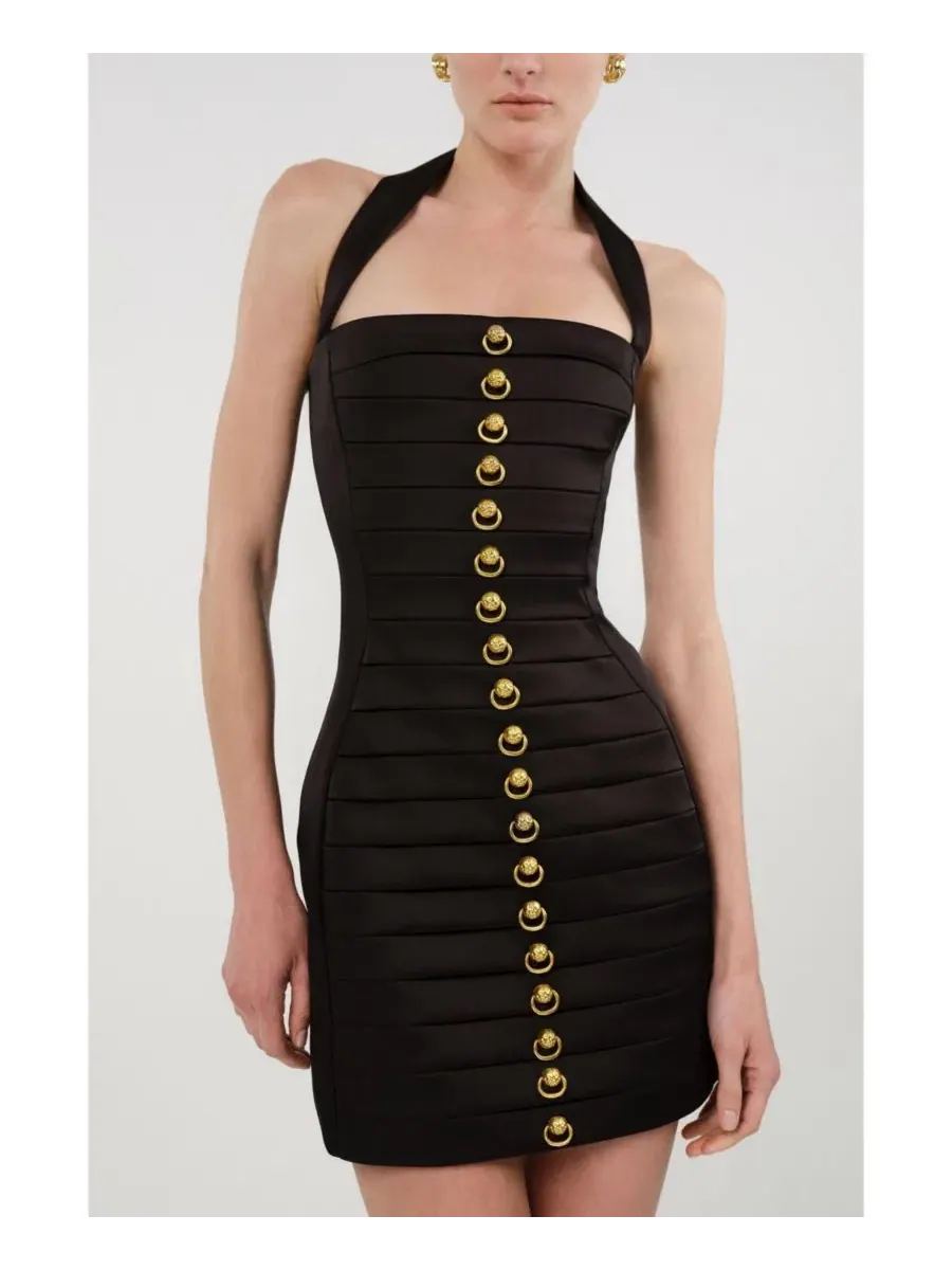 Платье мини с плиссировкой и украшением, модель Pleated Detail Embellished NOCTURNE — изображение 3 из 7, черный