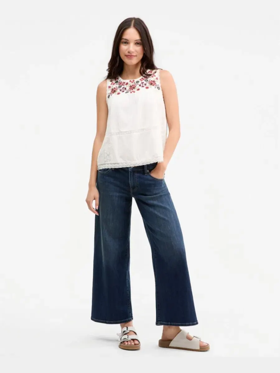 Топ без рукавов с вышивкой Lucky Brand — изображение 2 из 4, бежевый