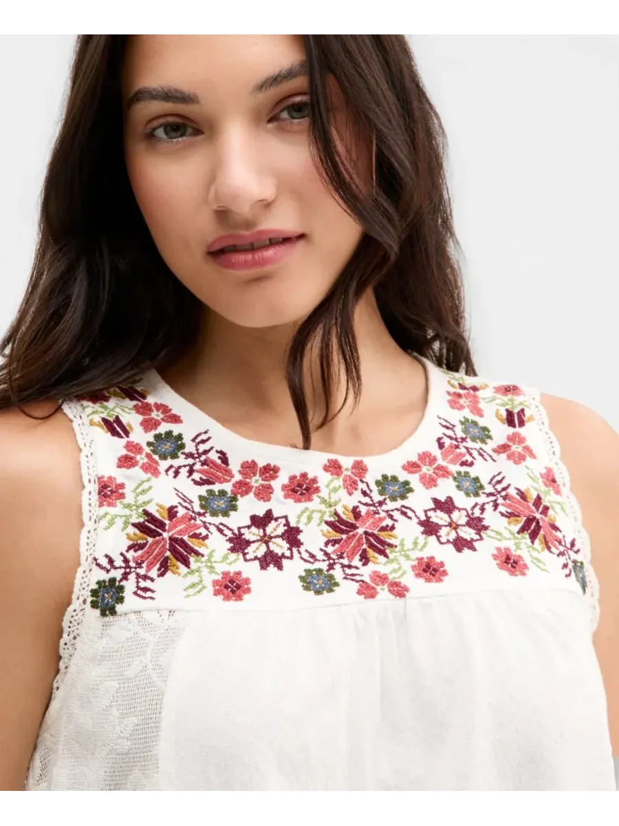 Топ без рукавов с вышивкой Lucky Brand — изображение 3 из 4, бежевый