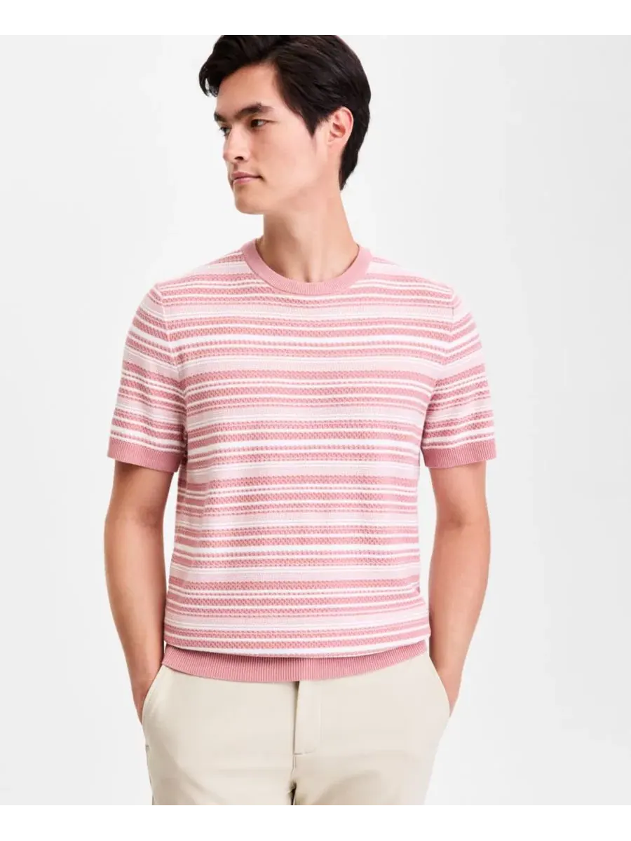 Футболка-свитер с коротким рукавом и полосой, модель Stripe Crewneck Alfani — изображение 1 из 4, розовый