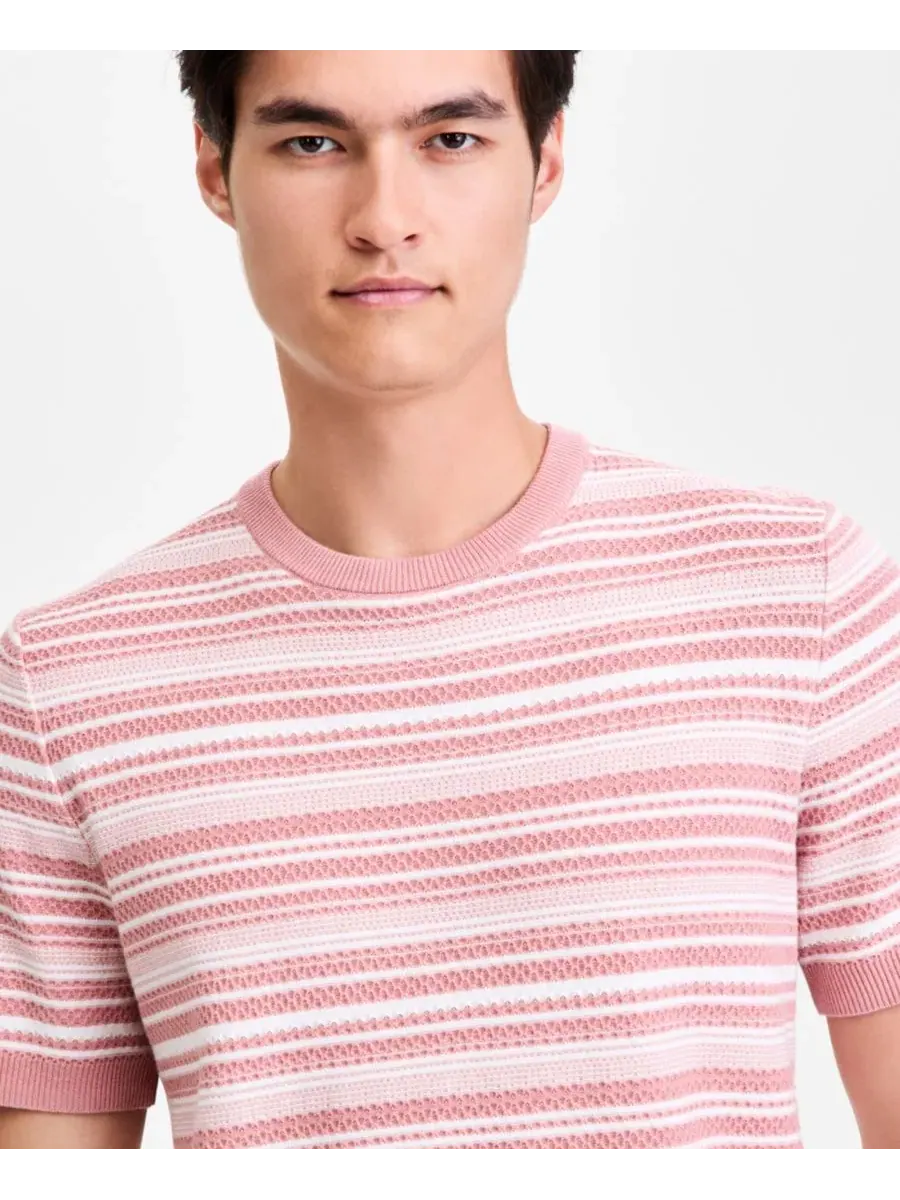 Футболка-свитер с коротким рукавом и полосой, модель Stripe Crewneck Alfani — изображение 2 из 4, розовый