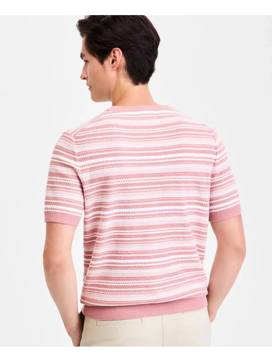 Футболка-свитер с коротким рукавом и полосой, модель Stripe Crewneck Alfani — изображение 3 из 4, розовый