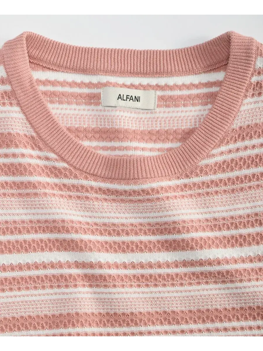 Футболка-свитер с коротким рукавом и полосой, модель Stripe Crewneck Alfani — изображение 4 из 4, розовый