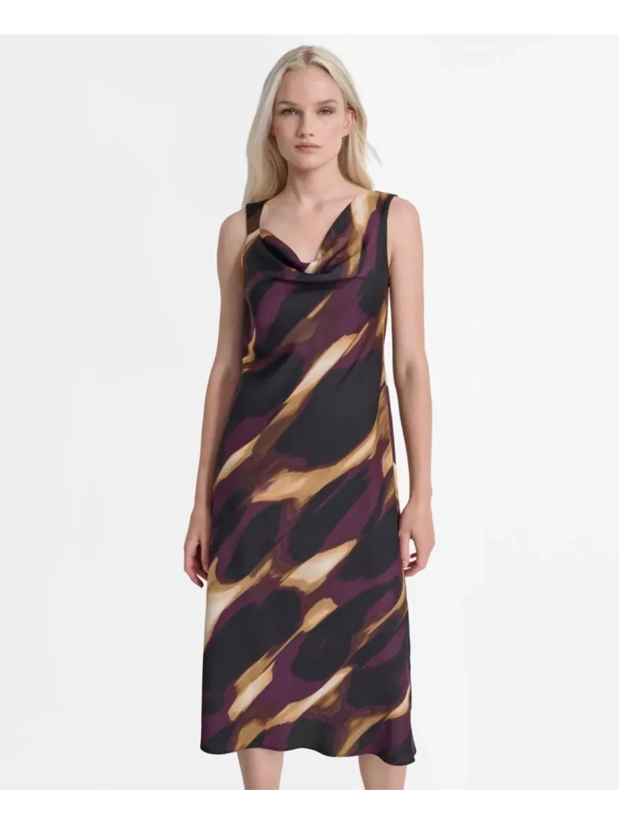 Платье миди с воротником-хомутом без рукавов DKNY — изображение 2 из 6, черный