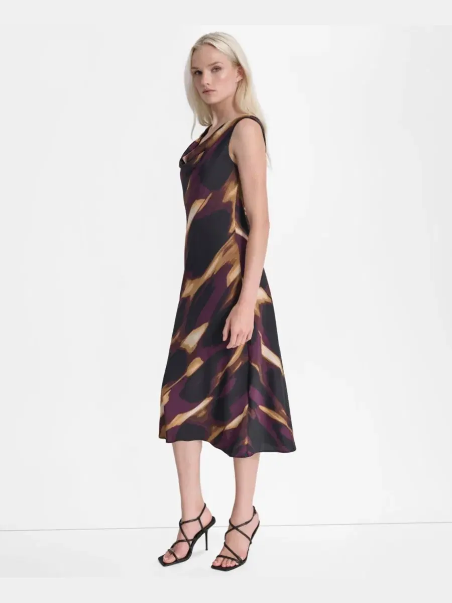 Платье миди с воротником-хомутом без рукавов DKNY — изображение 3 из 6, черный