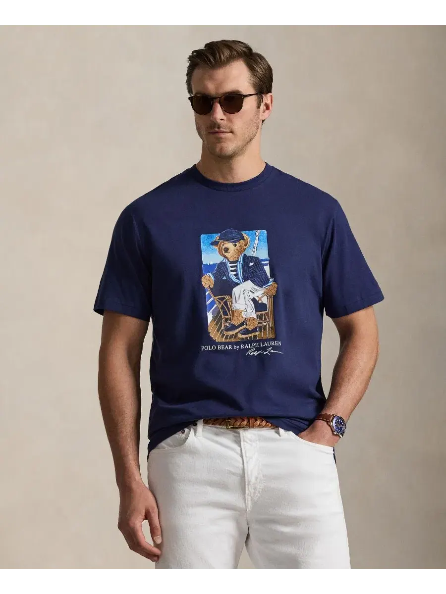 Футболка классического кроя с вышитым медведем Polo Ralph Lauren — изображение 1 из 5, темно-синий