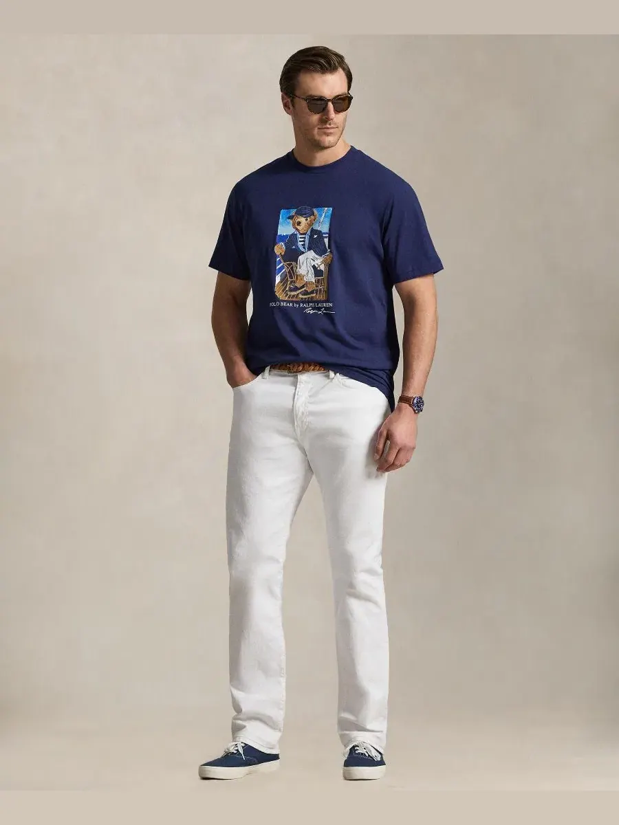 Футболка классического кроя с вышитым медведем Polo Ralph Lauren — изображение 2 из 5, темно-синий