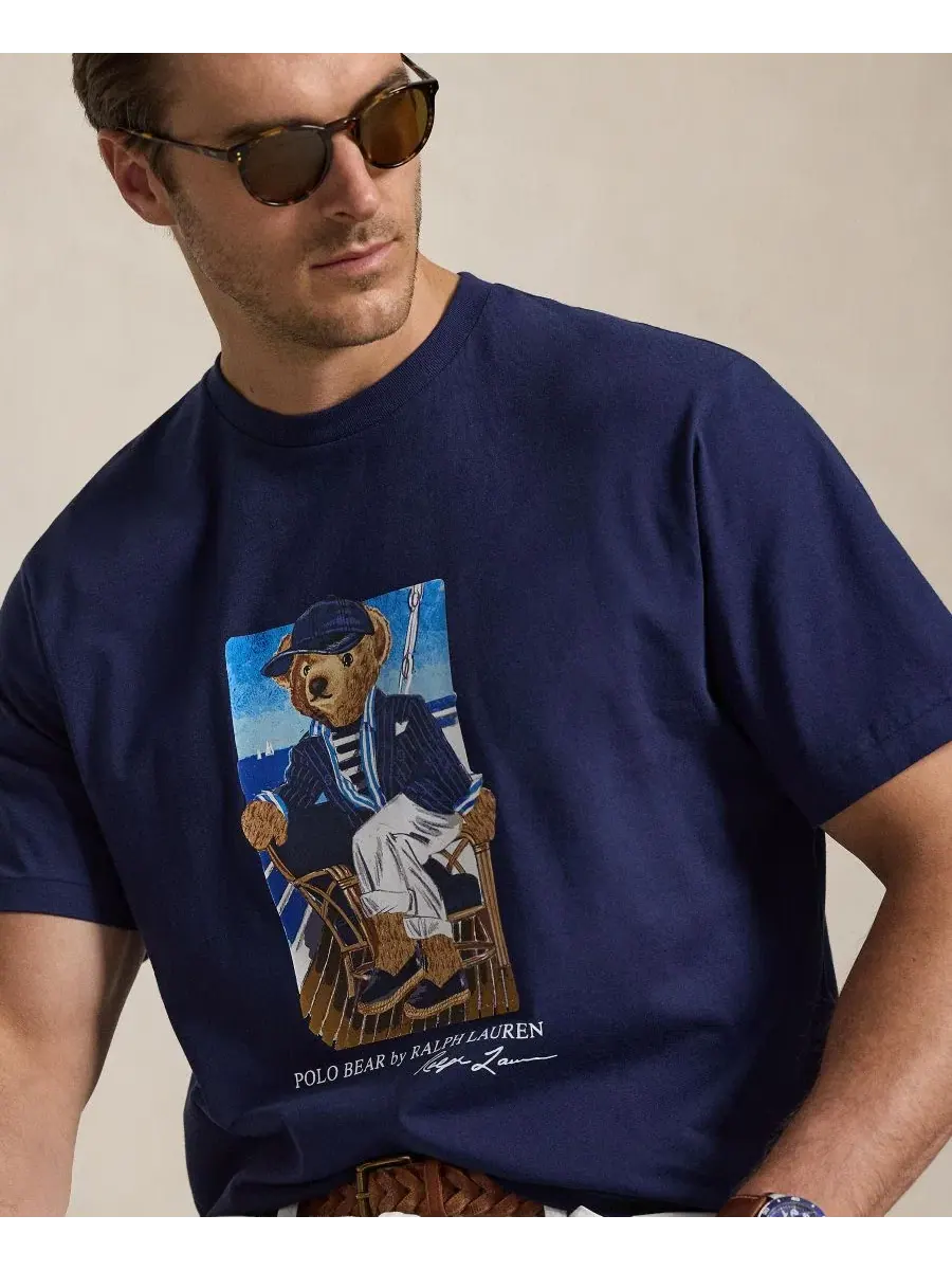 Футболка классического кроя с вышитым медведем Polo Ralph Lauren — изображение 3 из 5, темно-синий