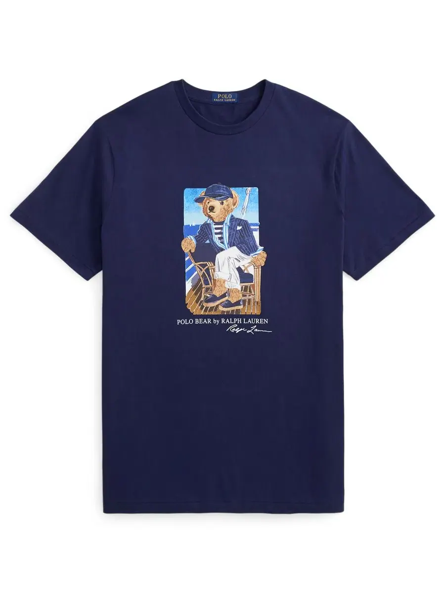 Футболка классического кроя с вышитым медведем Polo Ralph Lauren — изображение 5 из 5, темно-синий