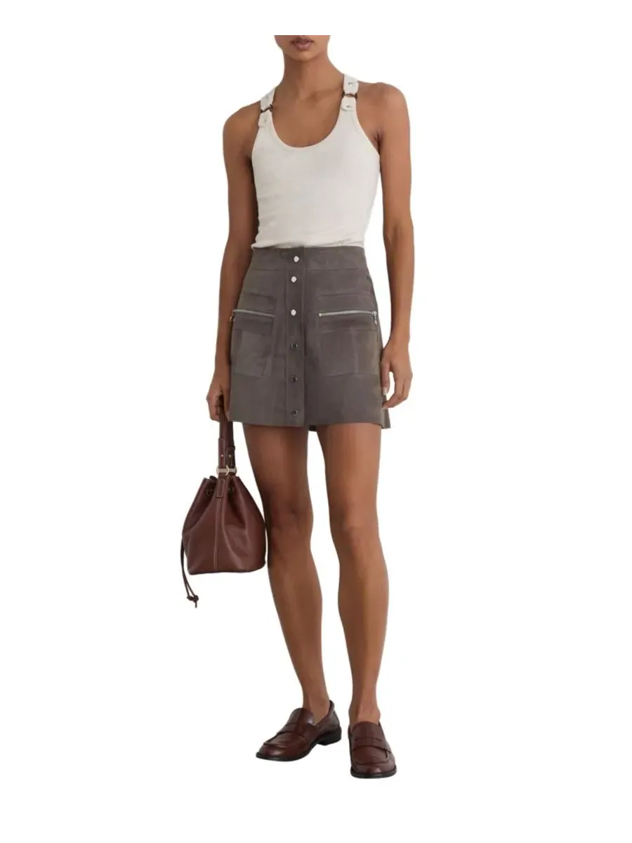 Юбка-трапеция Tia Mini A-Line High-Waisted REISS — изображение 3 из 5, серый
