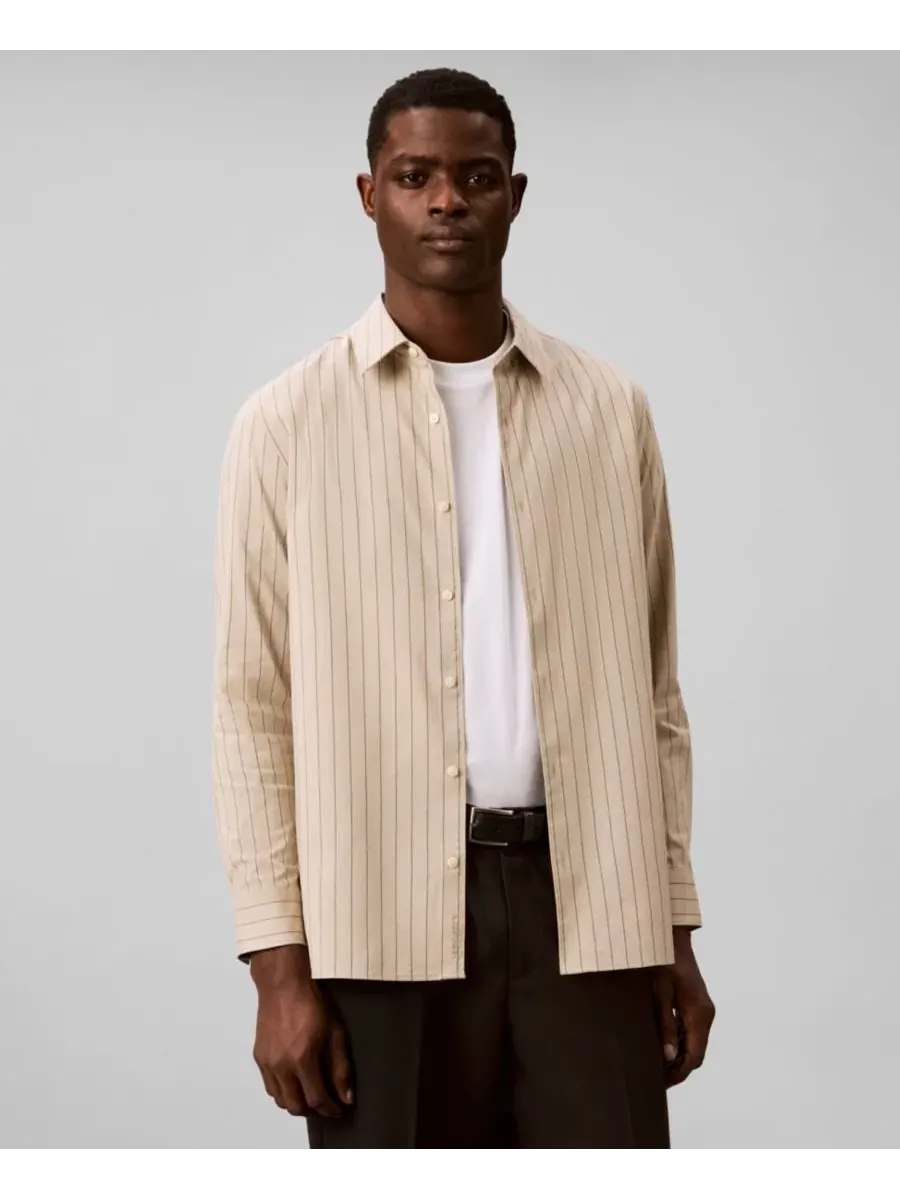 Классическая рубашка с длинным рукавом в полоску Calvin Klein, Roasted Cashew — изображение 1 из 5