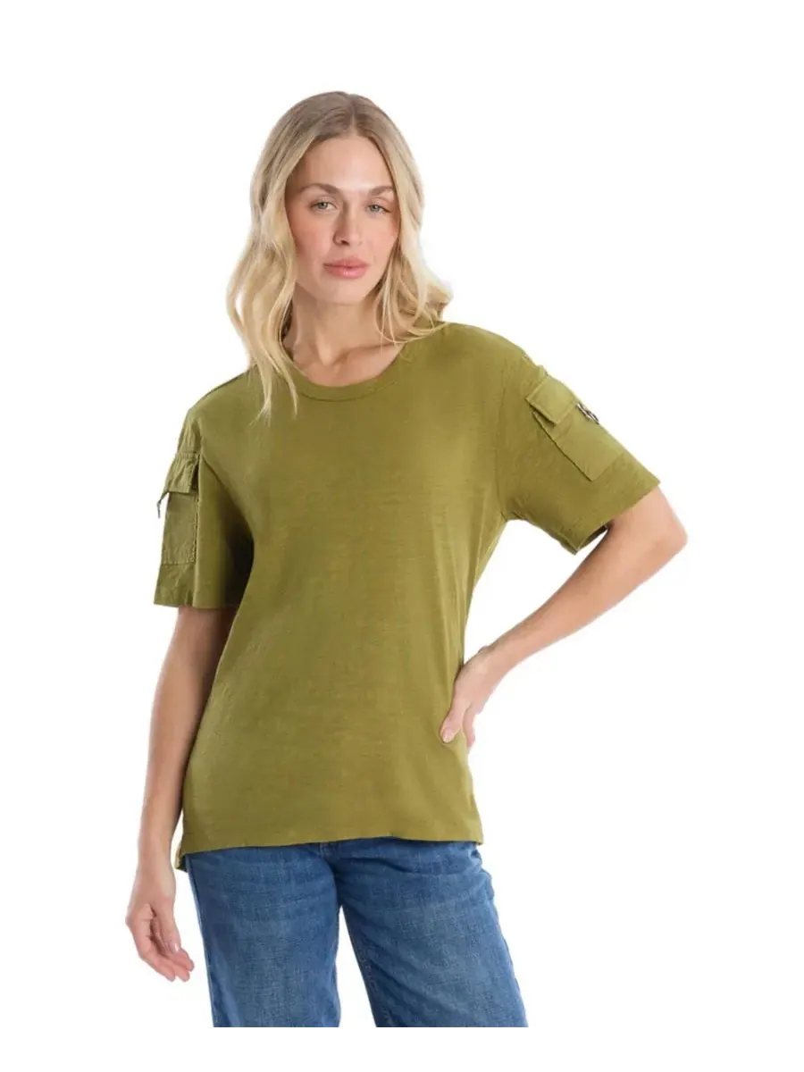 Женская футболка с круглым вырезом и асимметричным низом WILT Clothing — изображение 1 из 4, мох
