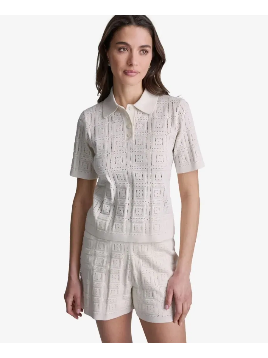 Женская футболка-поло с коротким рукавом и ажурной строчкой BCBG