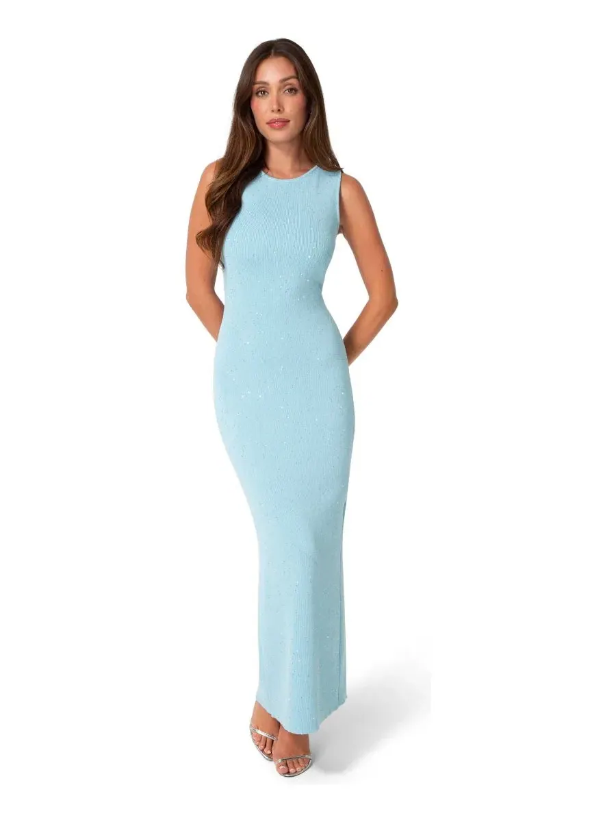 Макси-платье с кристаллами и люрексом, модель Lurex Crochet Boatneck Maxi Dress Bebe