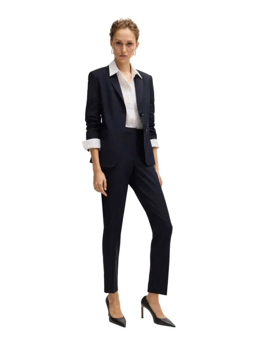 Укороченные брюки из шерсти BOSS by для женщин, прямого кроя Hugo Boss — изображение 2 из 5, синий