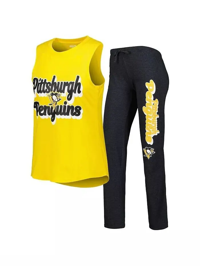 Женский комплект для сна из майки и брюк Pittsburgh Penguins Meter Muscle — изображение 1 из 4, золотистый