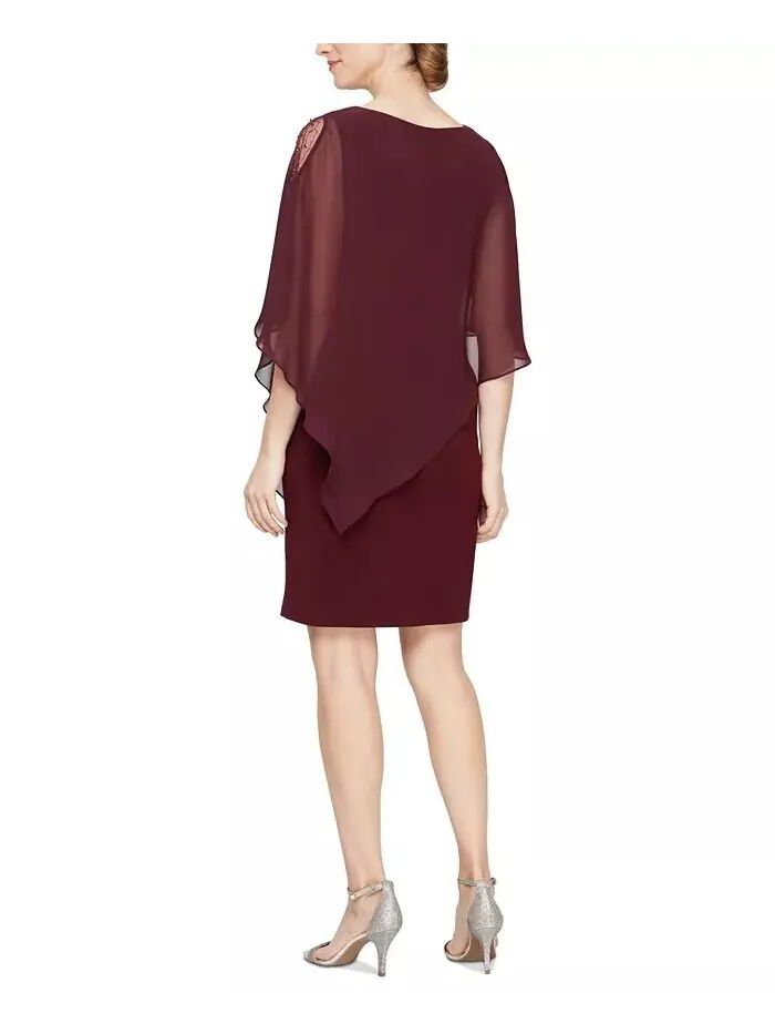 Женское платье-футляр из шифона с рукавами-накидкой SL Fashions — изображение 3 из 3, черный