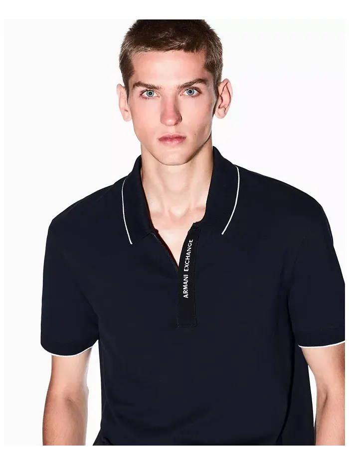 Мужская поло с логотипом из репсовой ленты A|X Armani Exchange — изображение 3 из 5, синий