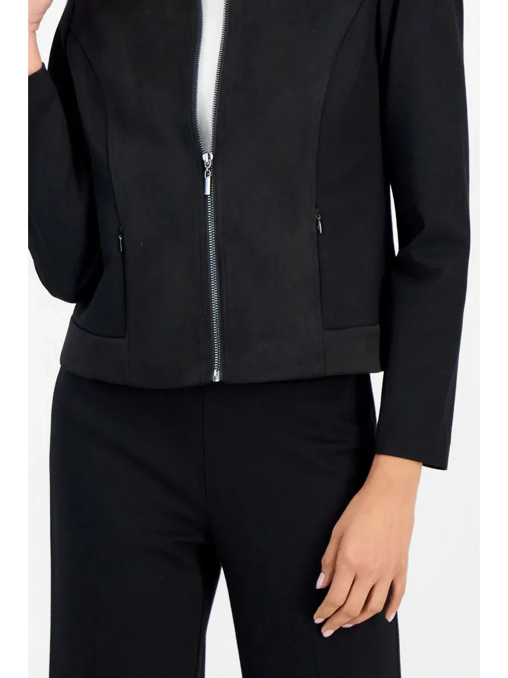 Жакет-косуха из скубы с молнией Anne Klein Essentials — изображение 3 из 11, черный