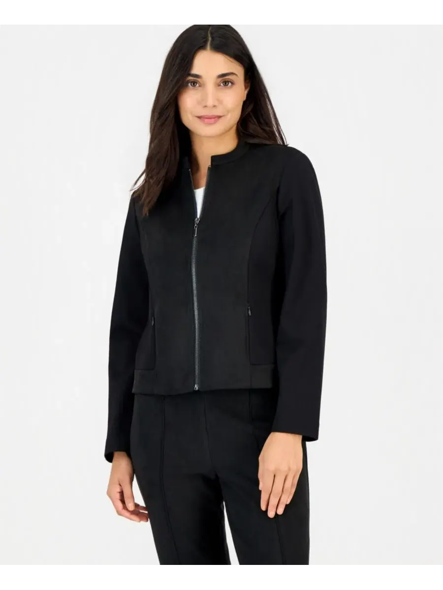 Жакет-косуха из скубы с молнией Anne Klein Essentials — изображение 5 из 11, черный