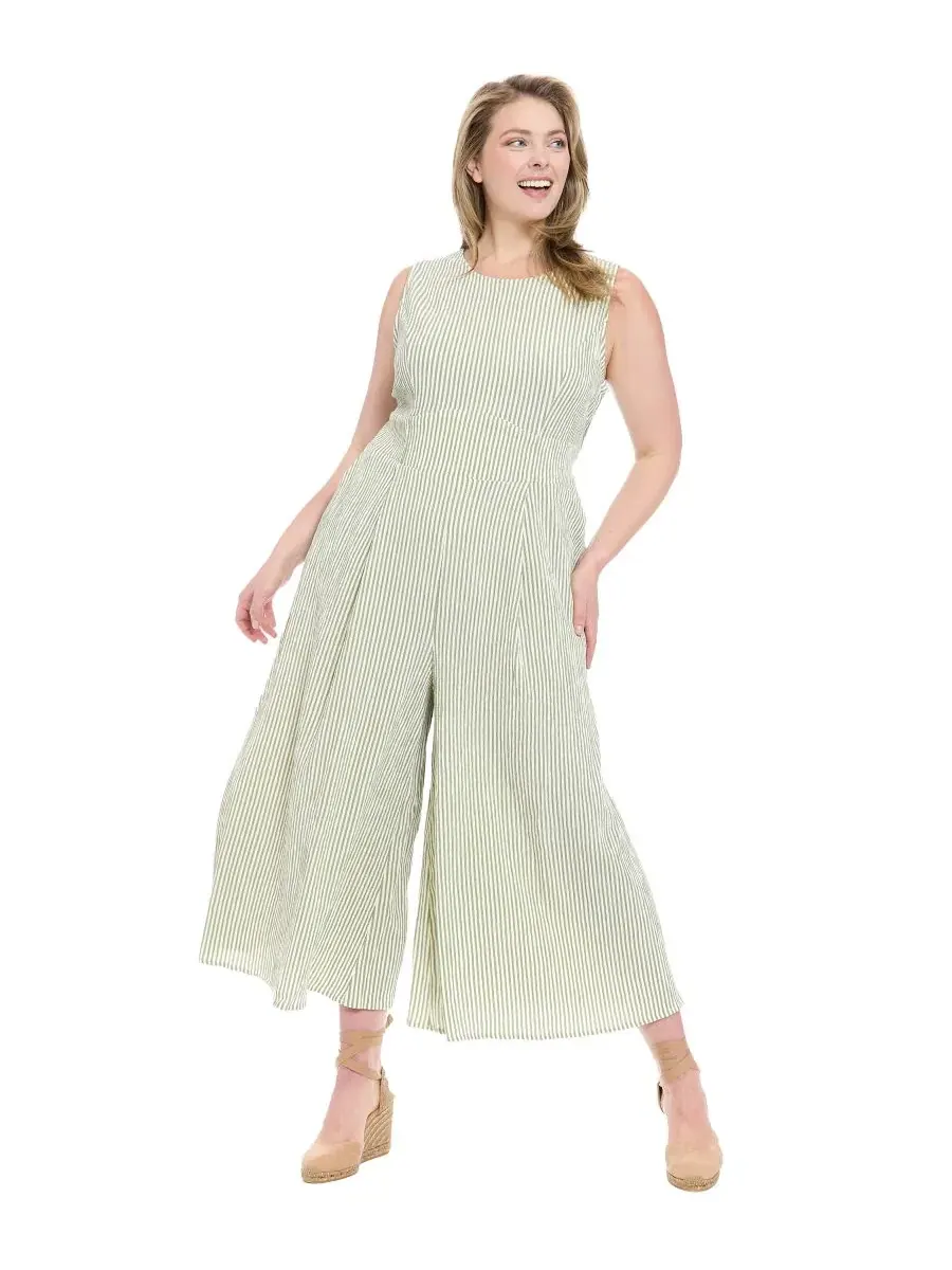 Комбинезон без рукавов с широкими штанинами, модель Sleeveless Crewneck Jumpsuit London Times — изображение 1 из 4