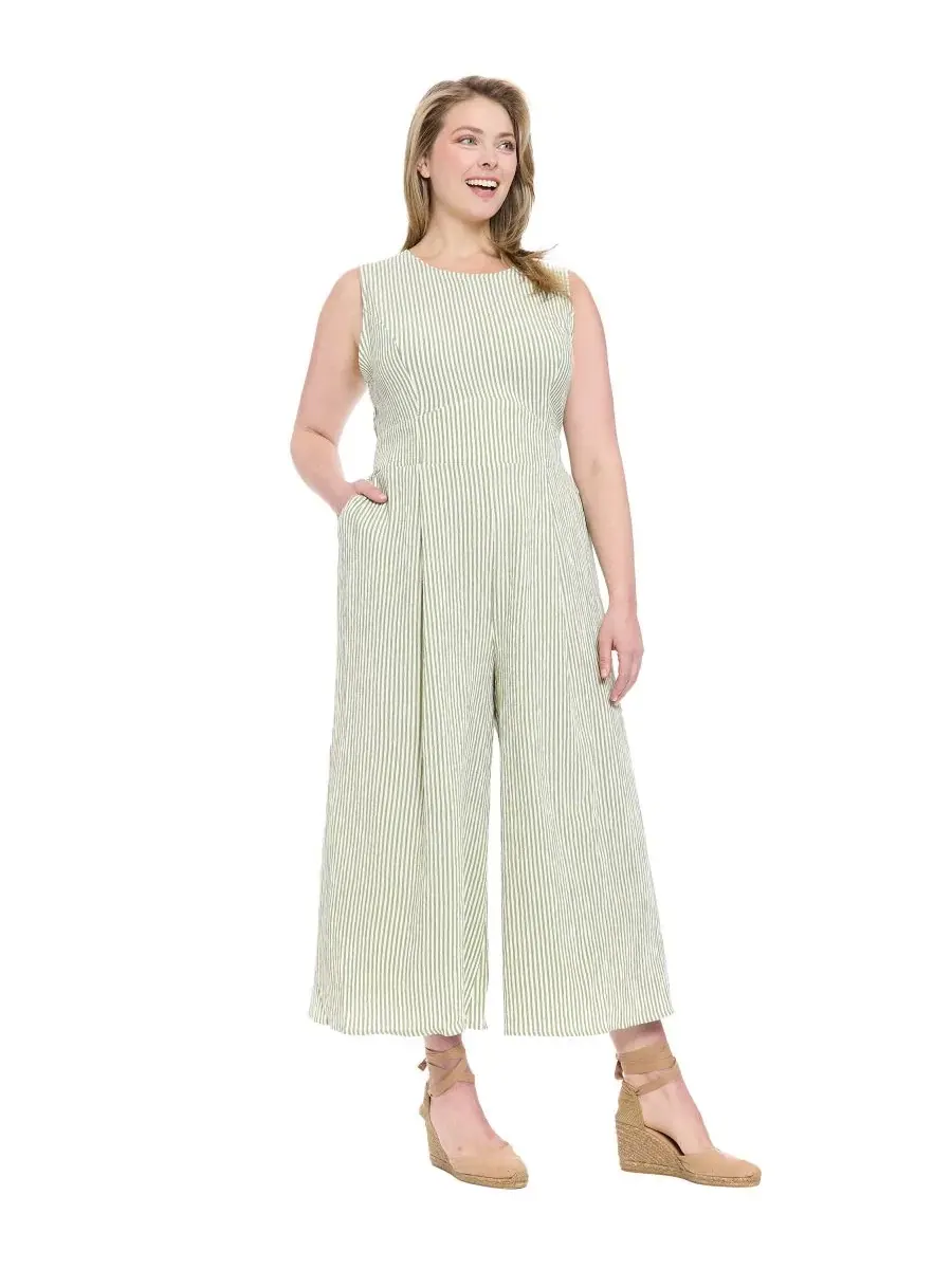 Комбинезон без рукавов с широкими штанинами, модель Sleeveless Crewneck Jumpsuit London Times — изображение 2 из 4