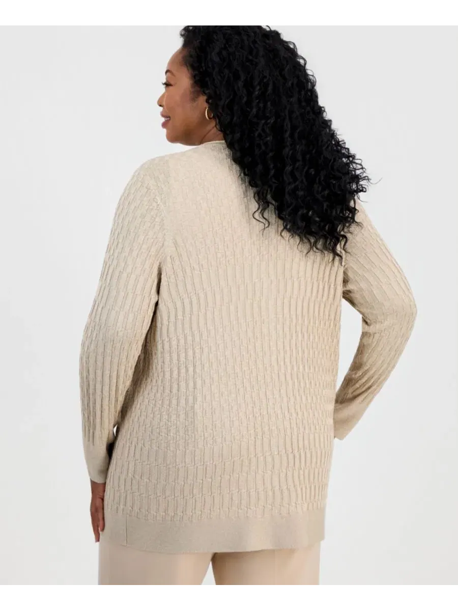 Кардиган из текстурированного трикотажа с металлической нитью Plus Size JM Collection — изображение 4 из 4, коричневый