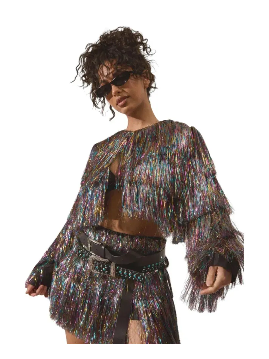 Жакет укороченный с бахромой и блестками Nasty Gal — изображение 1 из 6, мульти