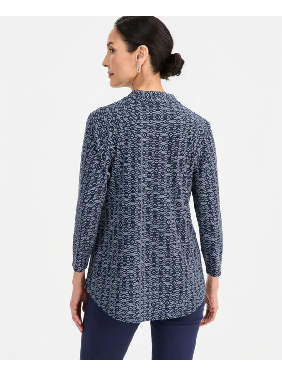 Женский топ с V-образным вырезом и рукавом 3/4 JM Collection — изображение 4 из 4, синий