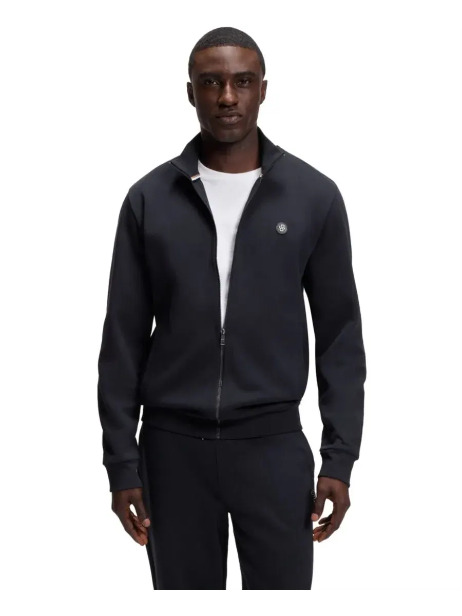 Свитшот мужской из хлопкового интерлока на молнии Hugo Boss — изображение 1 из 5, синий
