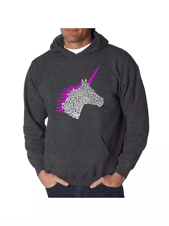 Мужская толстовка с капюшоном Word Art - Unicorn LA Pop Art — изображение 3 из 3, черный