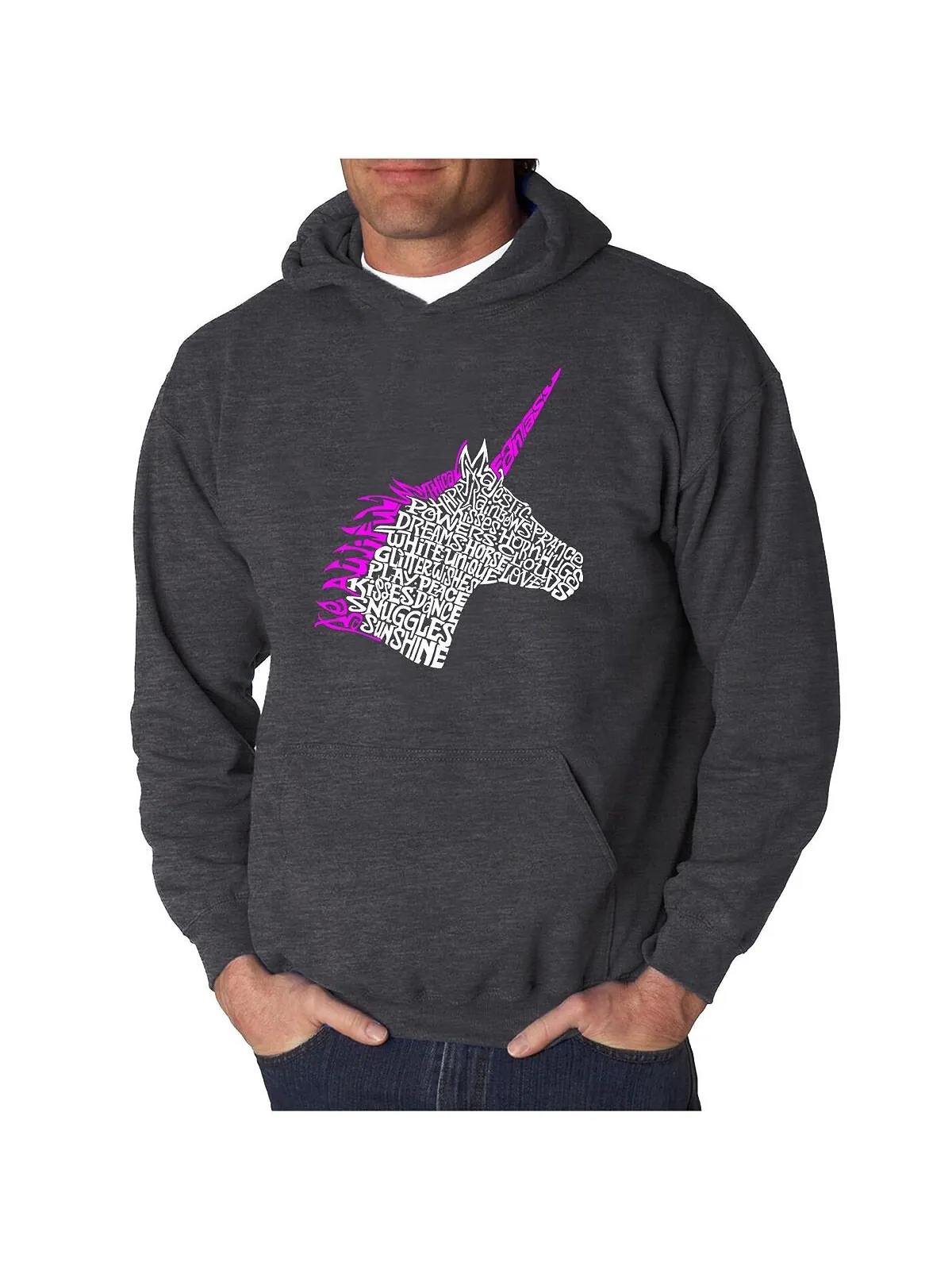 Мужская толстовка с капюшоном word art - unicorn LA Pop Art — изображение 1 из 2, темный серый